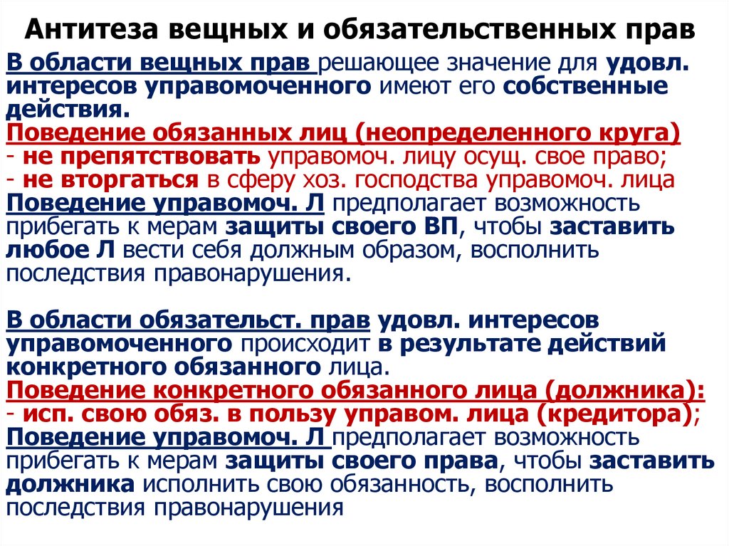 Антитеза вещных и обязательственных прав