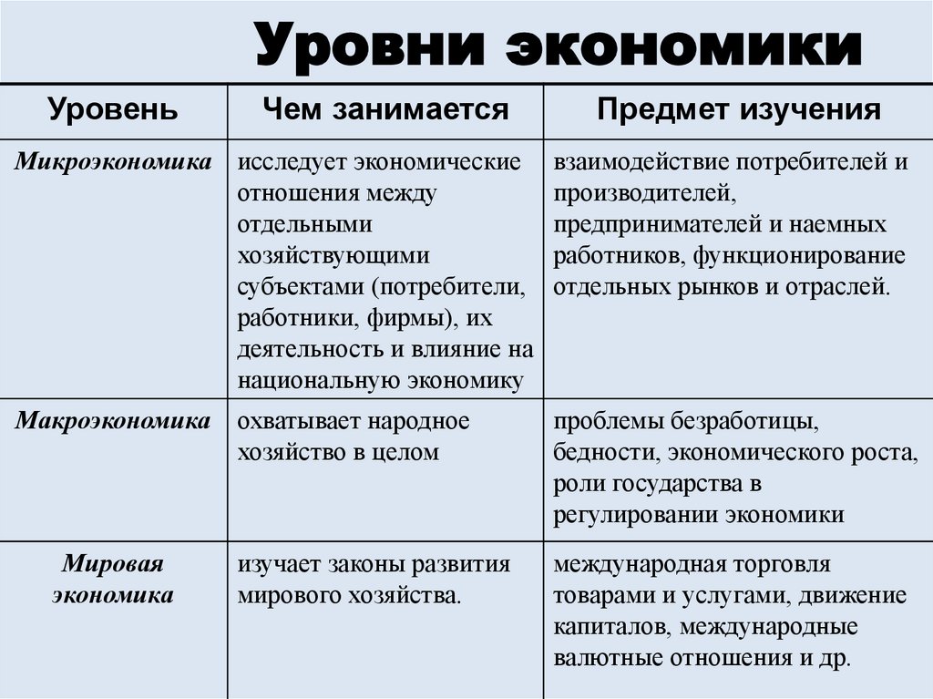 Уровни экономики