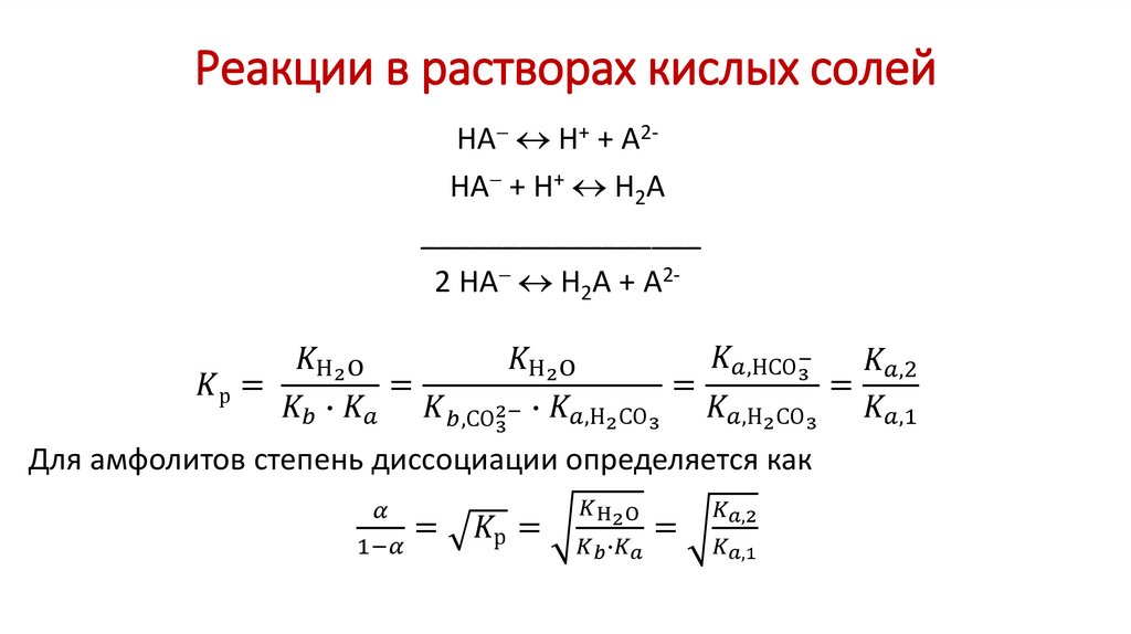 Реакции в растворах кислых солей