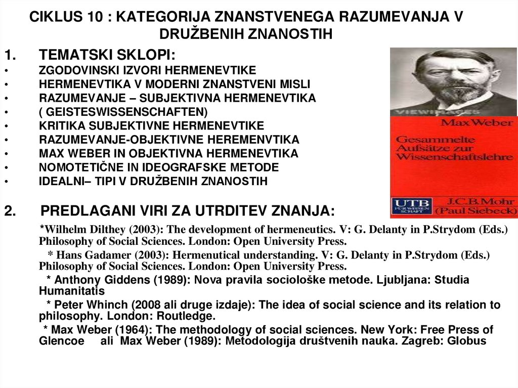 CIKLUS 10 : KATEGORIJA ZNANSTVENEGA RAZUMEVANJA V DRUŽBENIH ZNANOSTIH