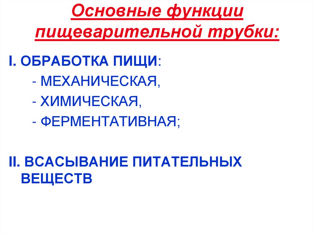 Основные функции пищеварительной трубки: