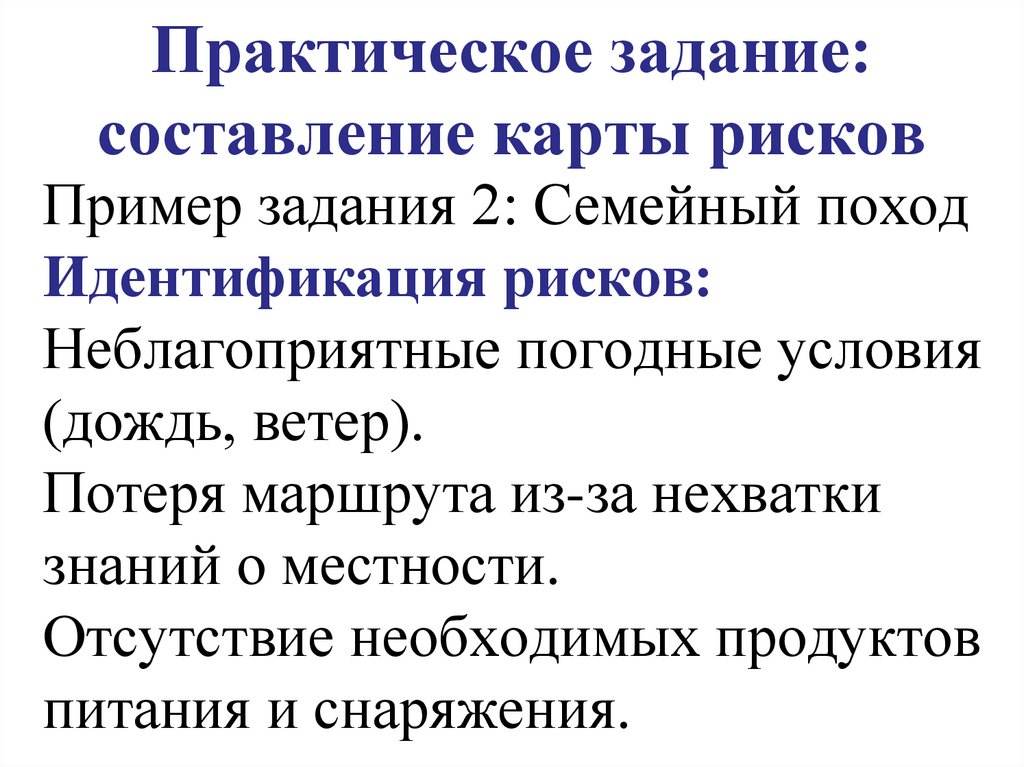 Практическое задание: составление карты рисков