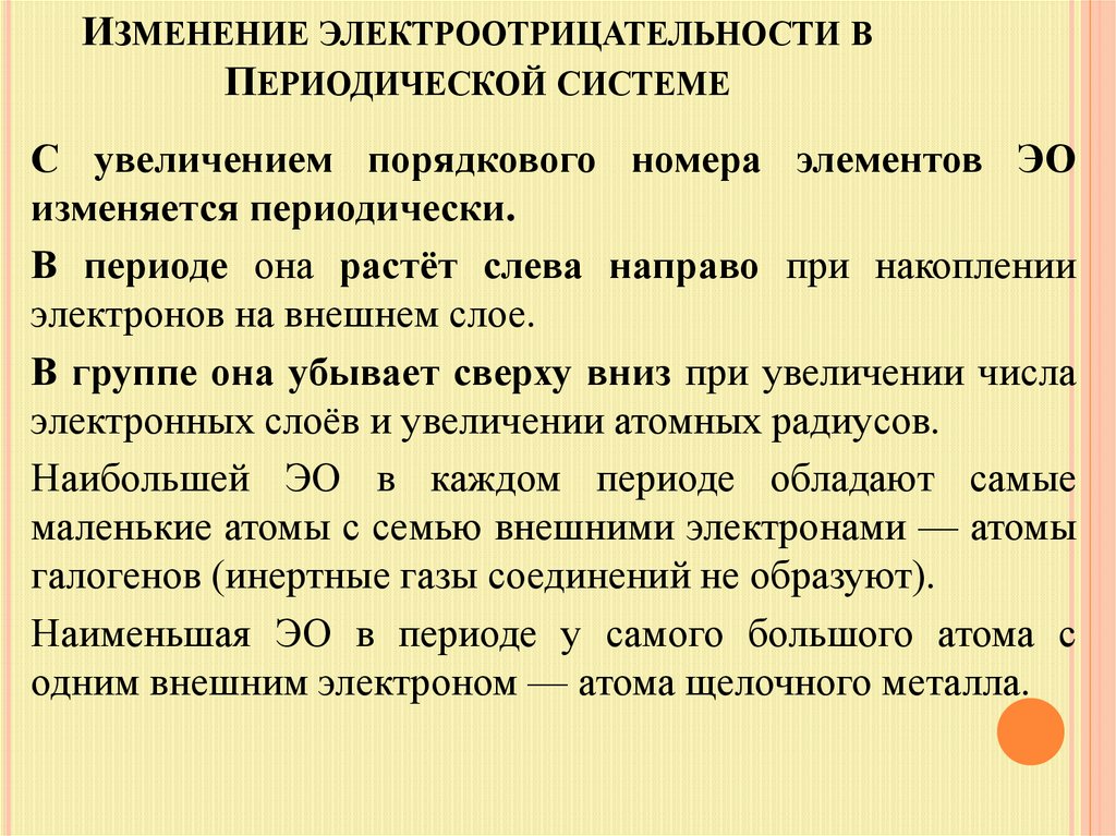 Изменение электроотрицательности в Периодической системе