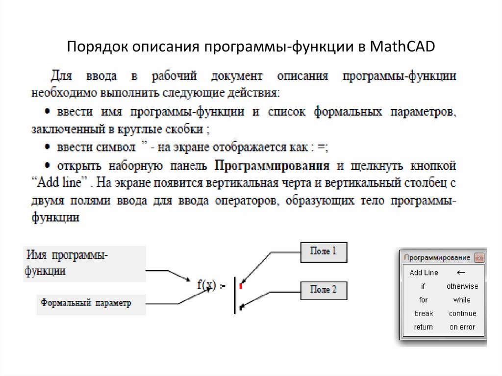 Порядок описания программы-функции в MathCAD