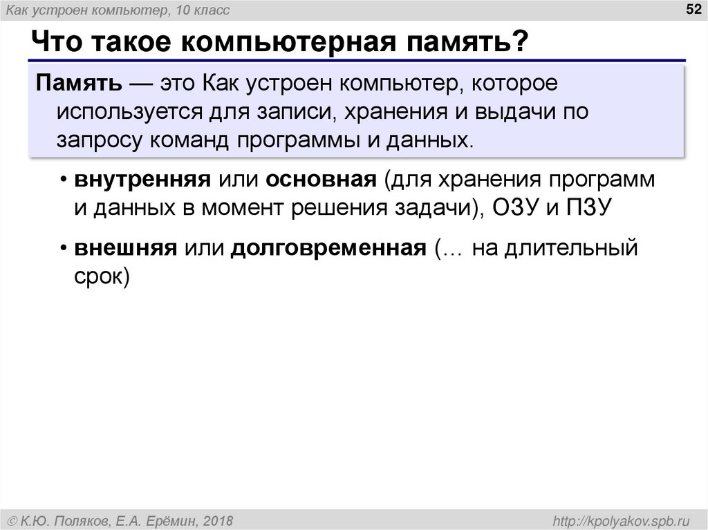 Что такое компьютерная память?