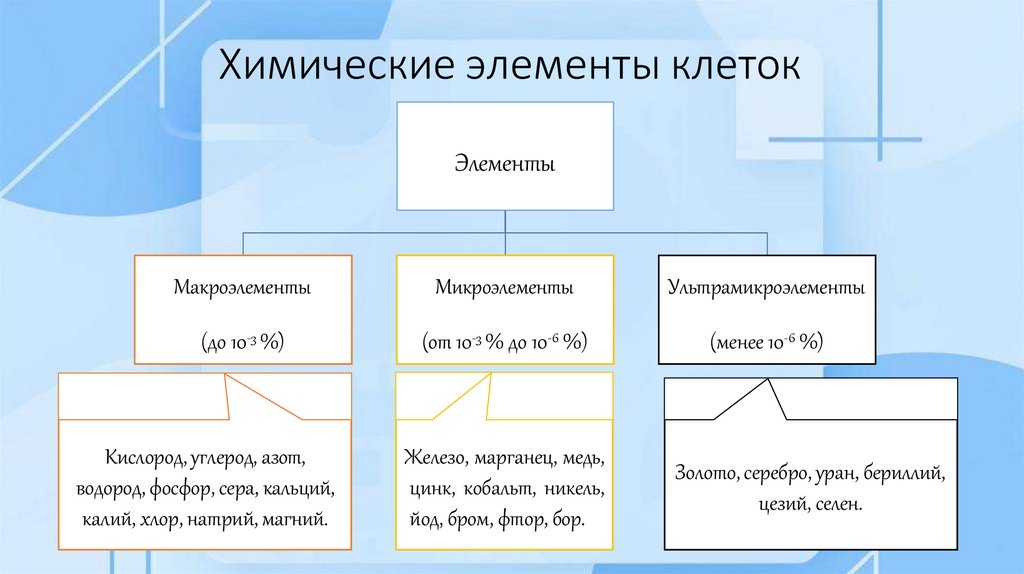 Химические элементы клеток