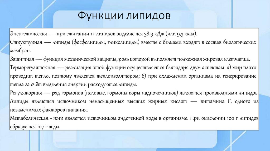 Функции липидов