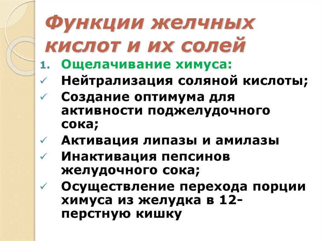 Функции желчных кислот и их солей