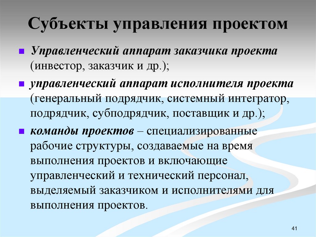 Субъекты управления проектом