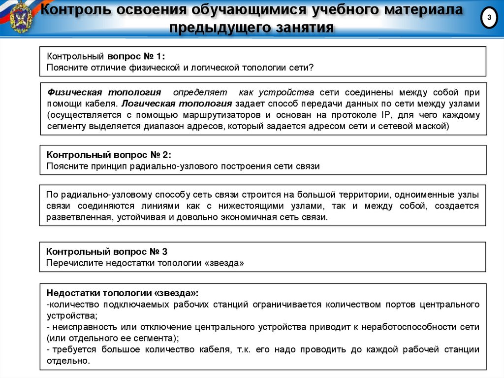 Контроль освоения обучающимися учебного материала предыдущего занятия
