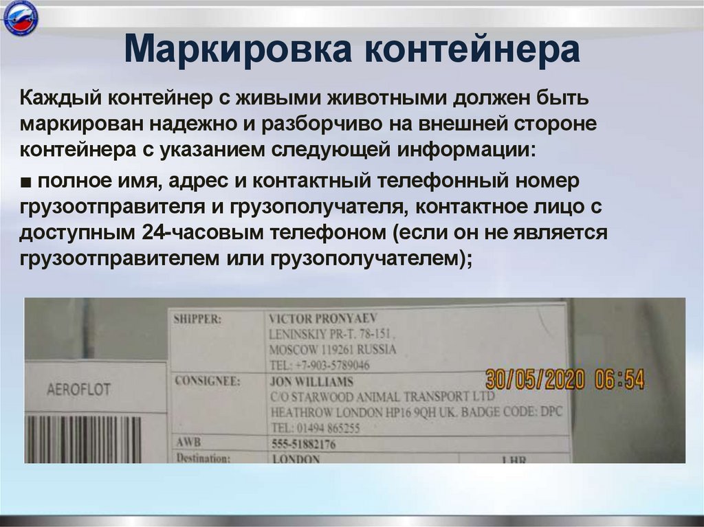 Маркировка контейнера