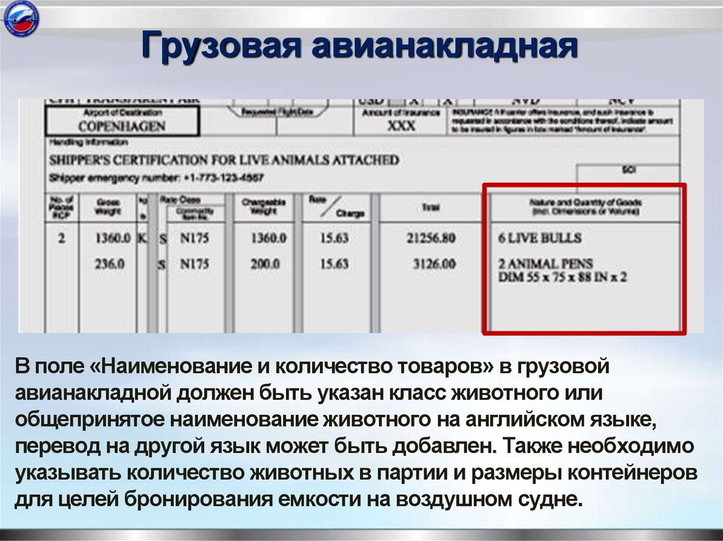Грузовая авианакладная