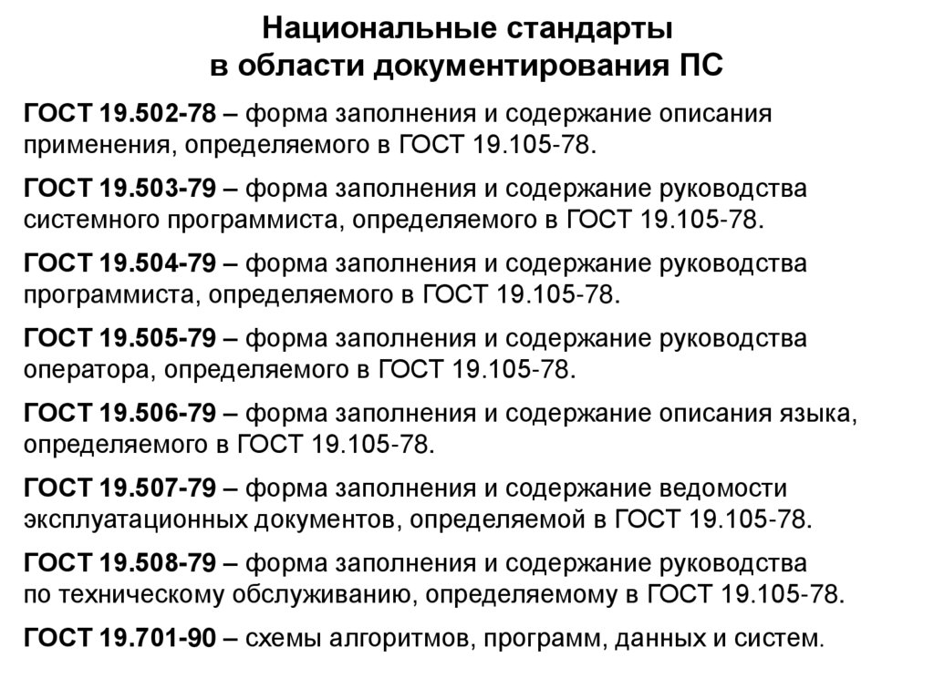 Национальные стандарты в области документирования ПС