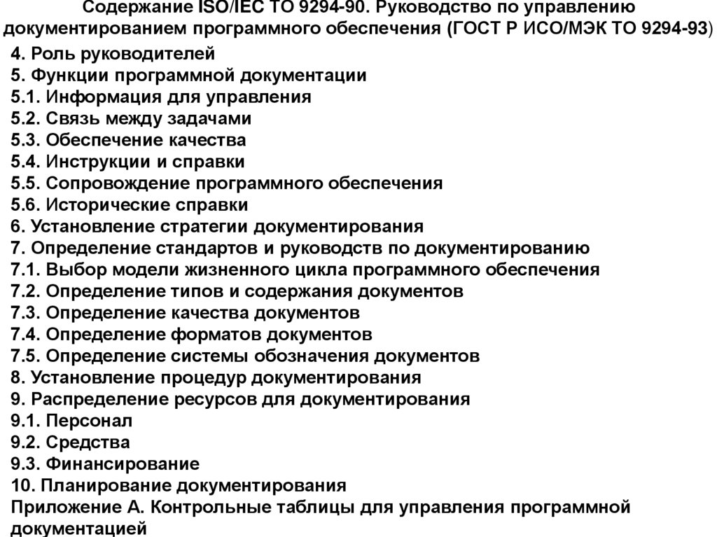 Содержание ISO/IEC ТО 9294-90. Руководство по управлению документированием программного обеспечения (ГОСТ Р ИСО/МЭК ТО 9294-93)