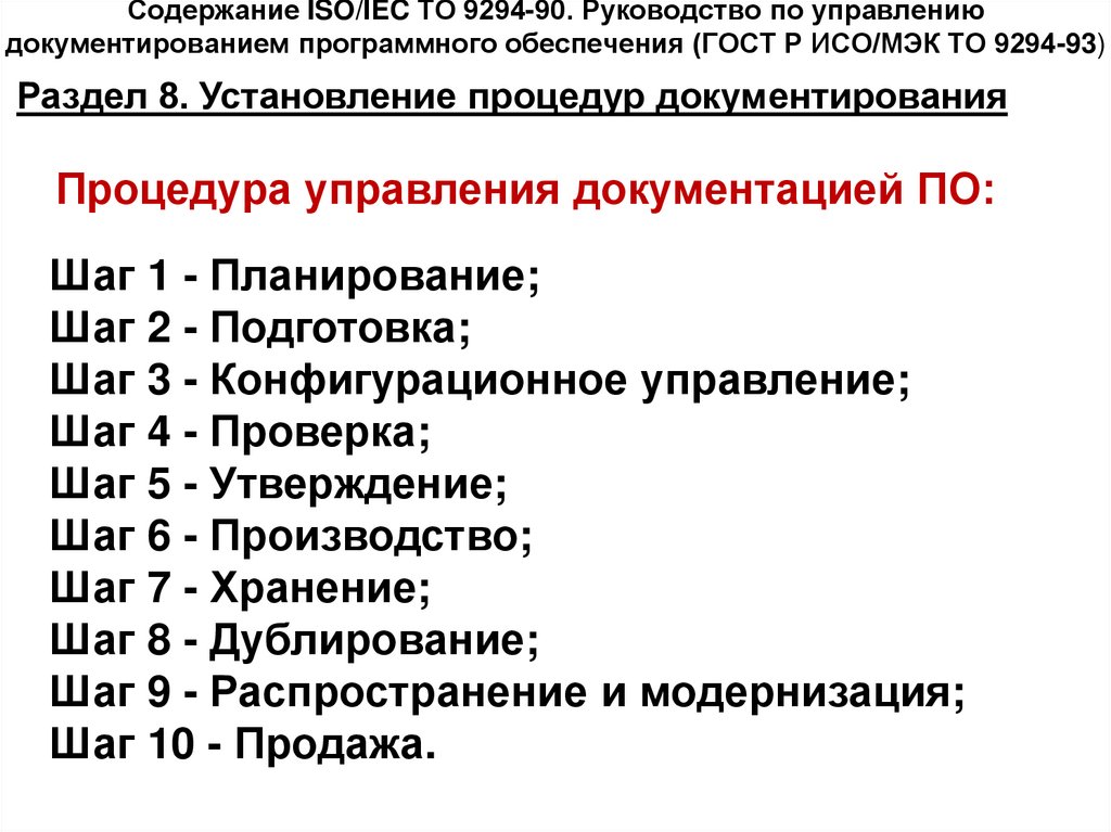 Содержание ISO/IEC ТО 9294-90. Руководство по управлению документированием программного обеспечения (ГОСТ Р ИСО/МЭК ТО 9294-93)
