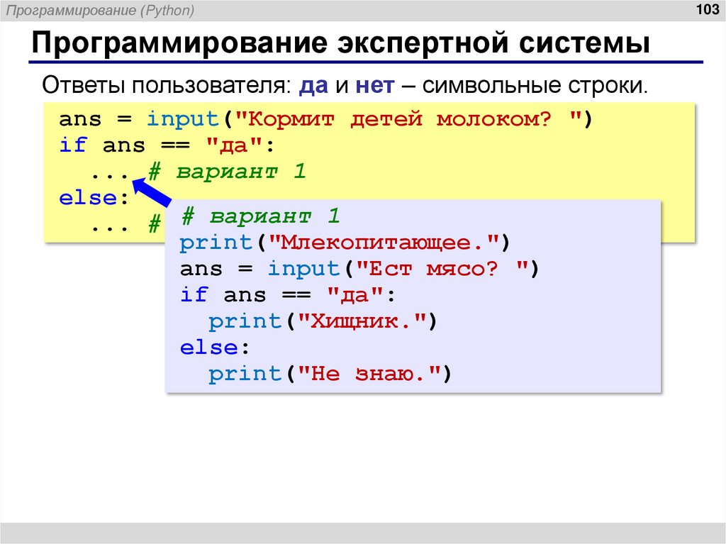 Программирование экспертной системы