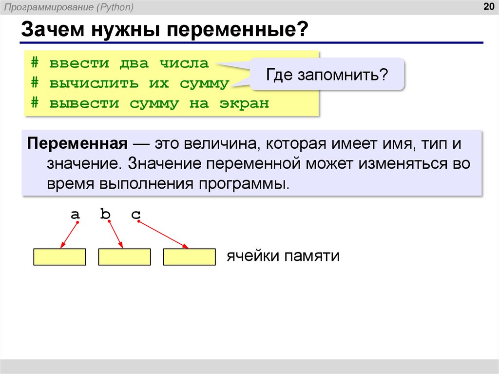 Зачем нужны переменные?