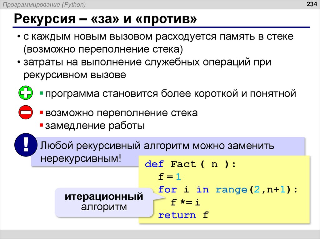 Рекурсия – «за» и «против»