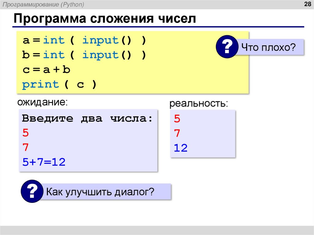 Программа сложения чисел