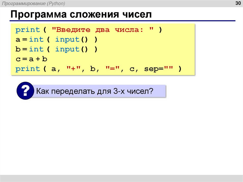 Программа сложения чисел