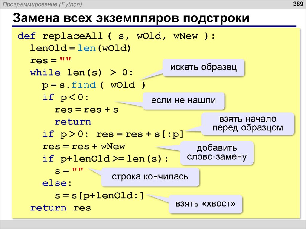 Замена всех экземпляров подстроки