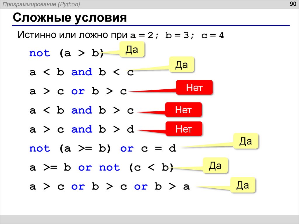 Сложные условия