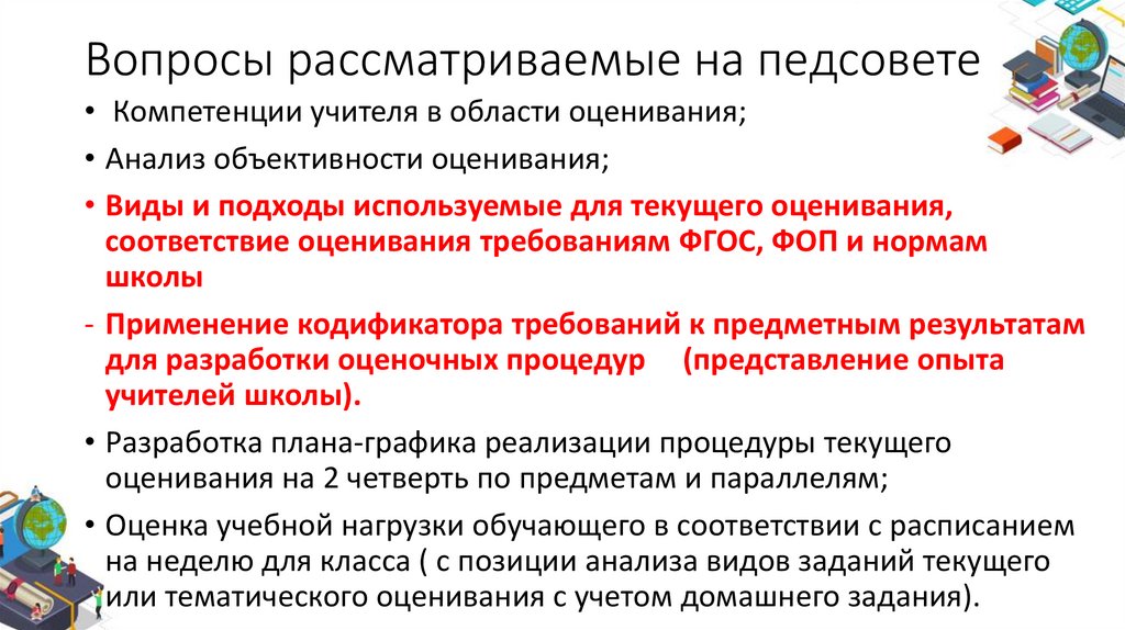 Вопросы рассматриваемые на педсовете