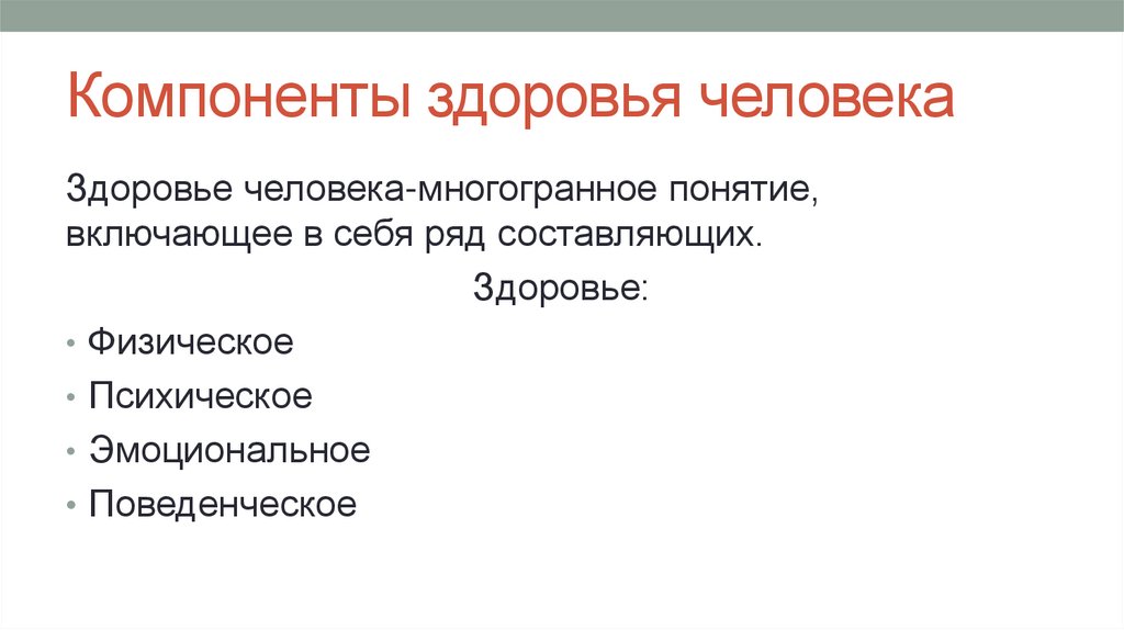 Компоненты здоровья человека