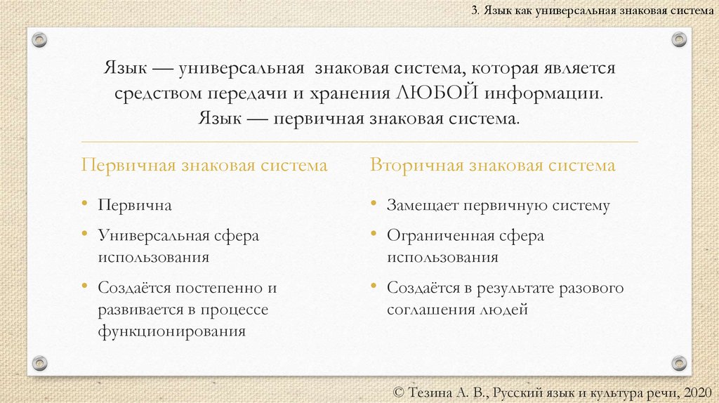 Язык — универсальная знаковая система, которая является средством передачи и хранения ЛЮБОЙ информации. Язык — первичная