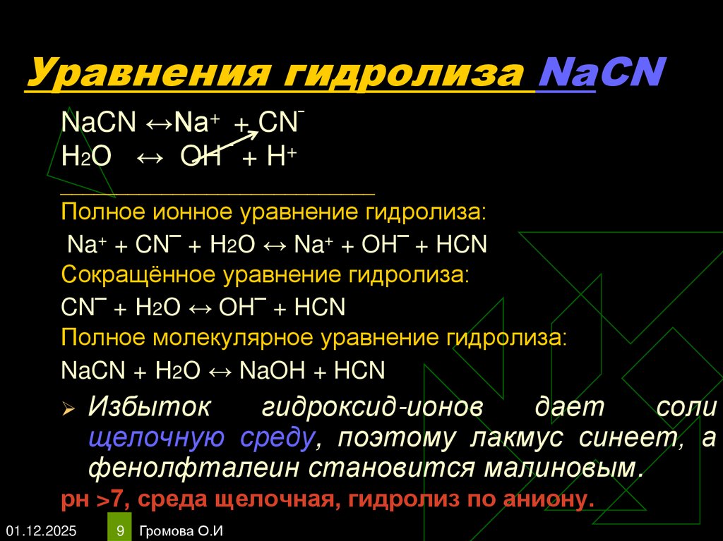 Уравнения гидролиза NaCN