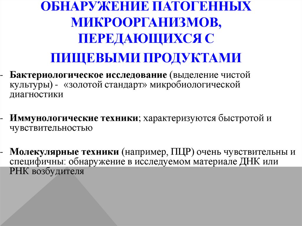 Обнаружение патогенных микроорганизмов, передающихся с пищевыми продуктами