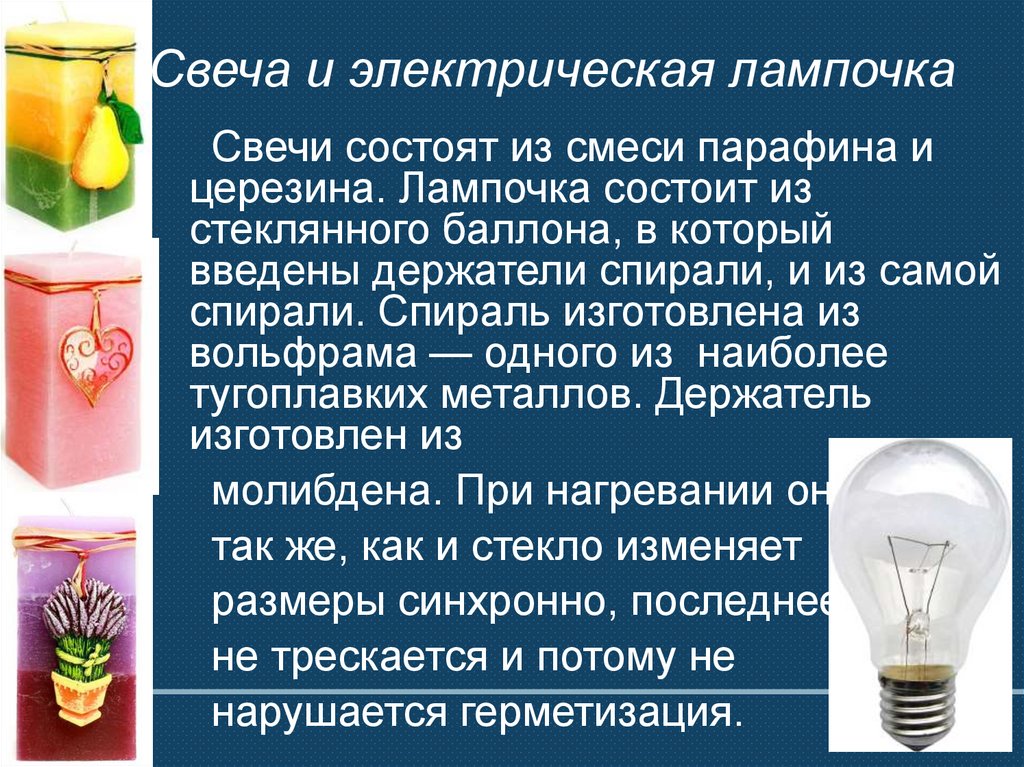 Свеча и электрическая лампочка
