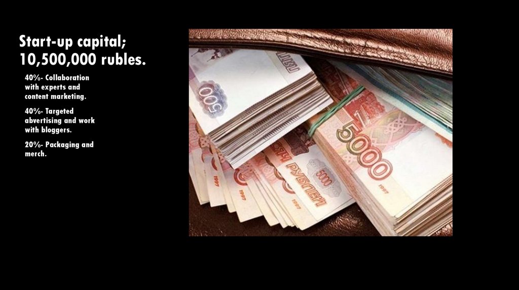 Start-up capital; 10,500,000 rubles.