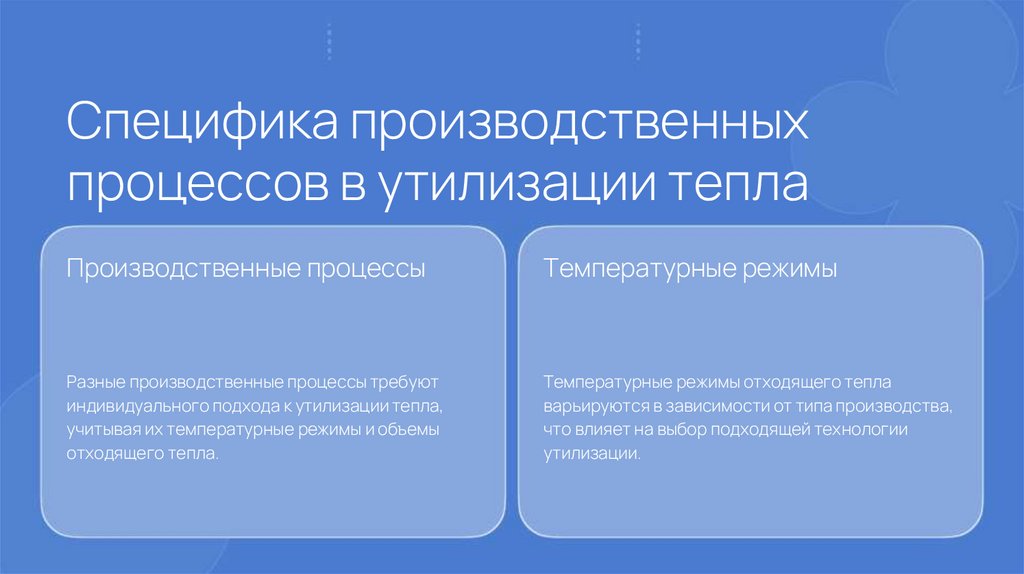 Специфика производственных процессов в утилизации тепла