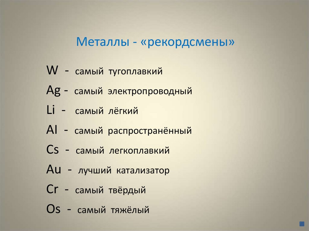 Металлы - «рекордсмены»