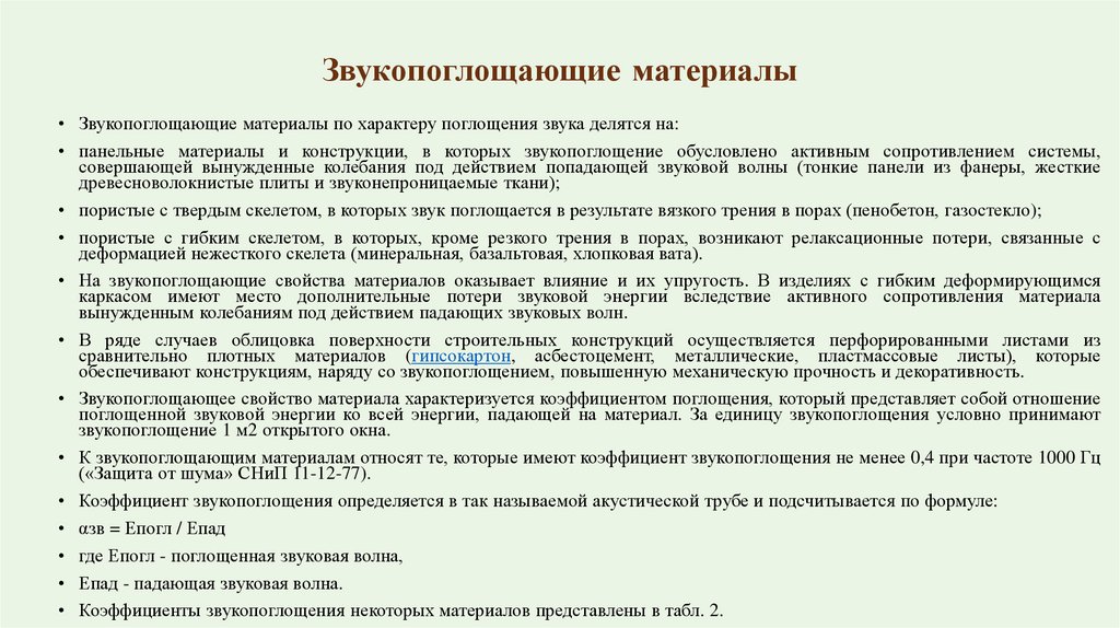 Звукопоглощающие материалы