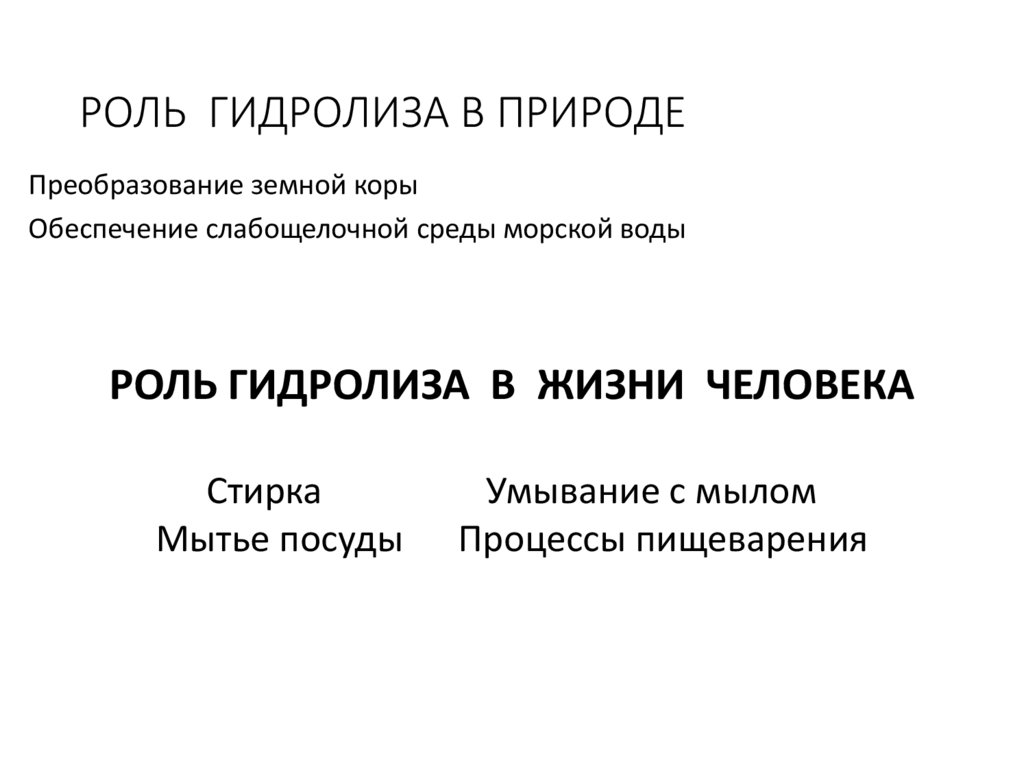 РОЛЬ ГИДРОЛИЗА В ПРИРОДЕ