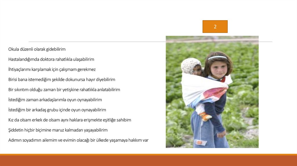 Okula düzenli olarak gidebilirim Hastalandığımda doktora rahatlıkla ulaşabilirim İhtiyaçlarımı karşılamak için çalışmam