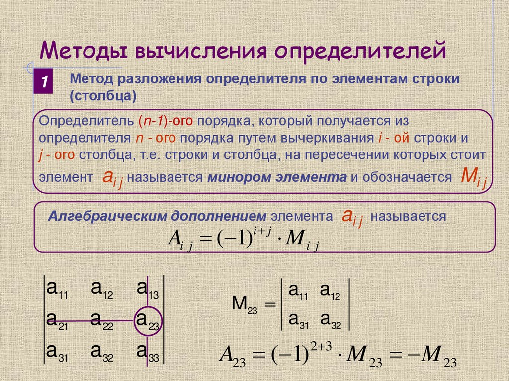Методы вычисления определителей