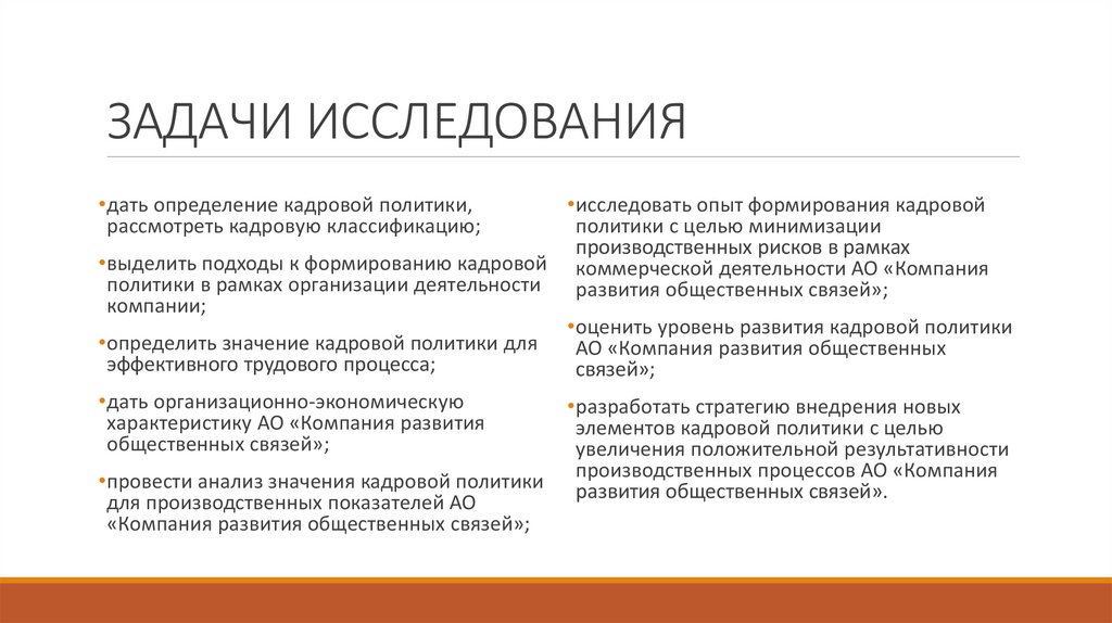 ЗАДАЧИ ИССЛЕДОВАНИЯ