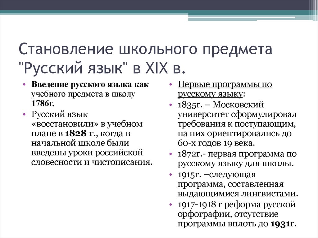 Становление школьного предмета "Русский язык" в XIX в.
