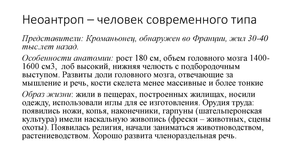 Неоантроп – человек современного типа
