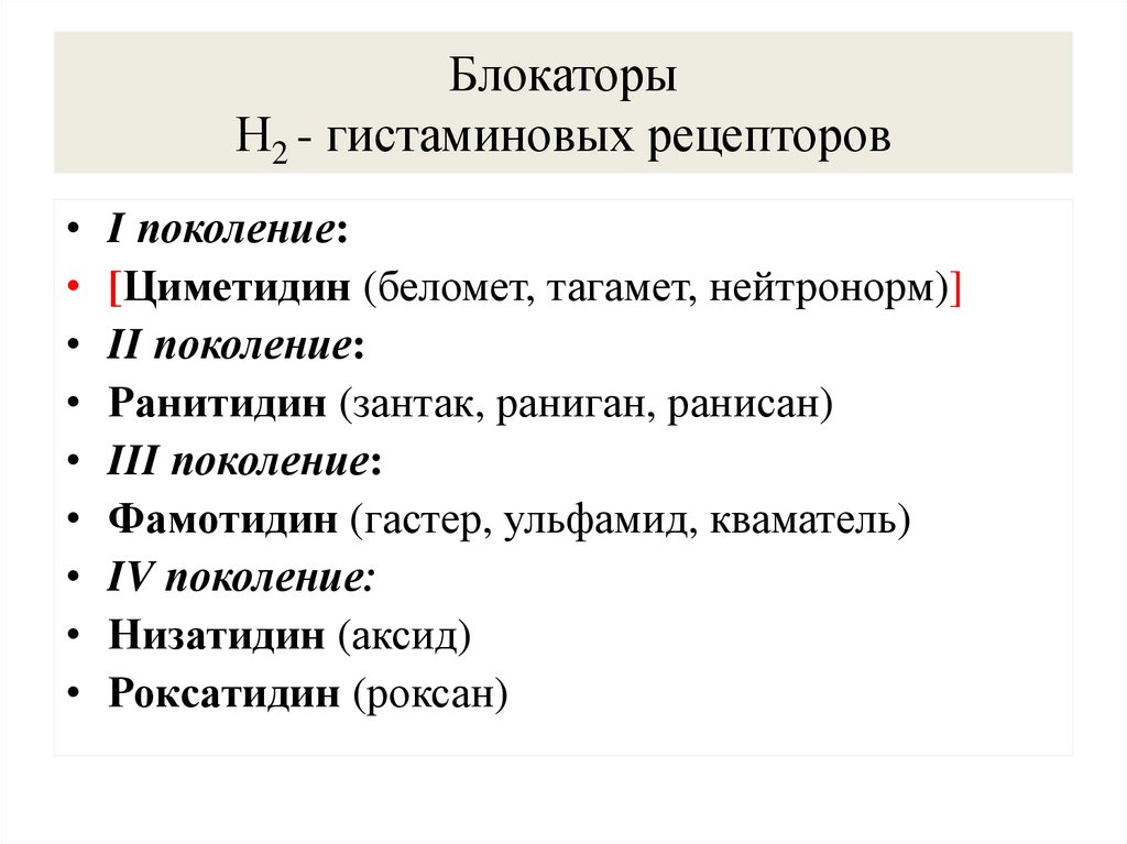 Блокаторы Н2 - гистаминовых рецепторов