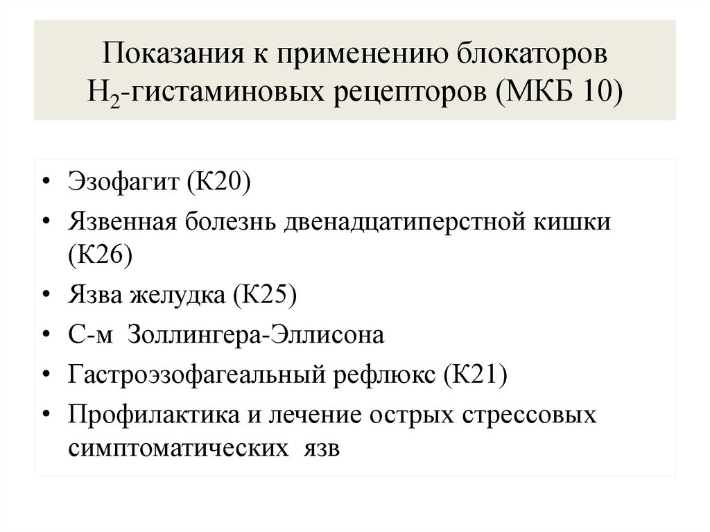 Показания к применению блокаторов Н2-гистаминовых рецепторов (МКБ 10)