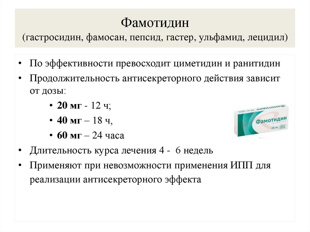 Фамотидин (гастросидин, фамосан, пепсид, гастер, ульфамид, лецидил)