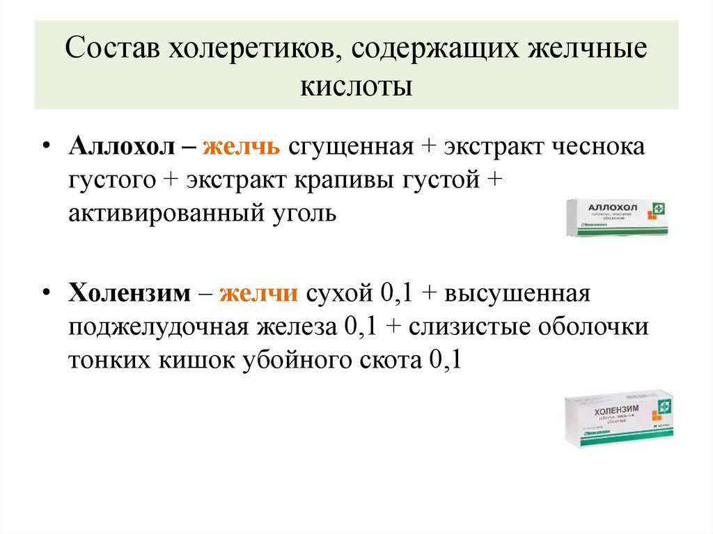 Состав холеретиков, содержащих желчные кислоты