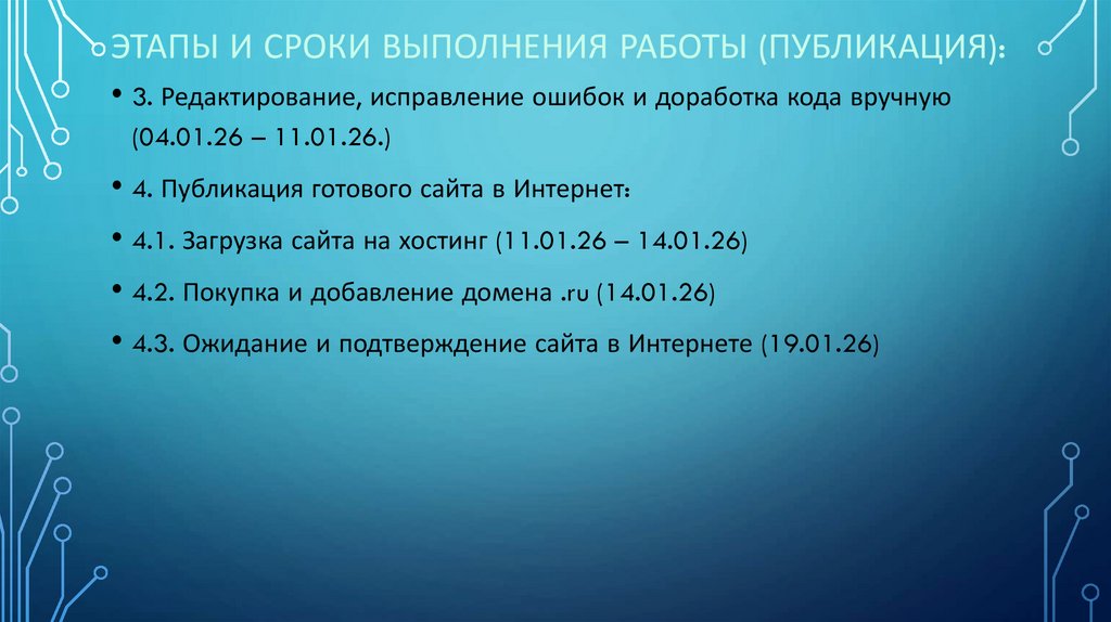 Этапы и сроки выполнения работы (Публикация):