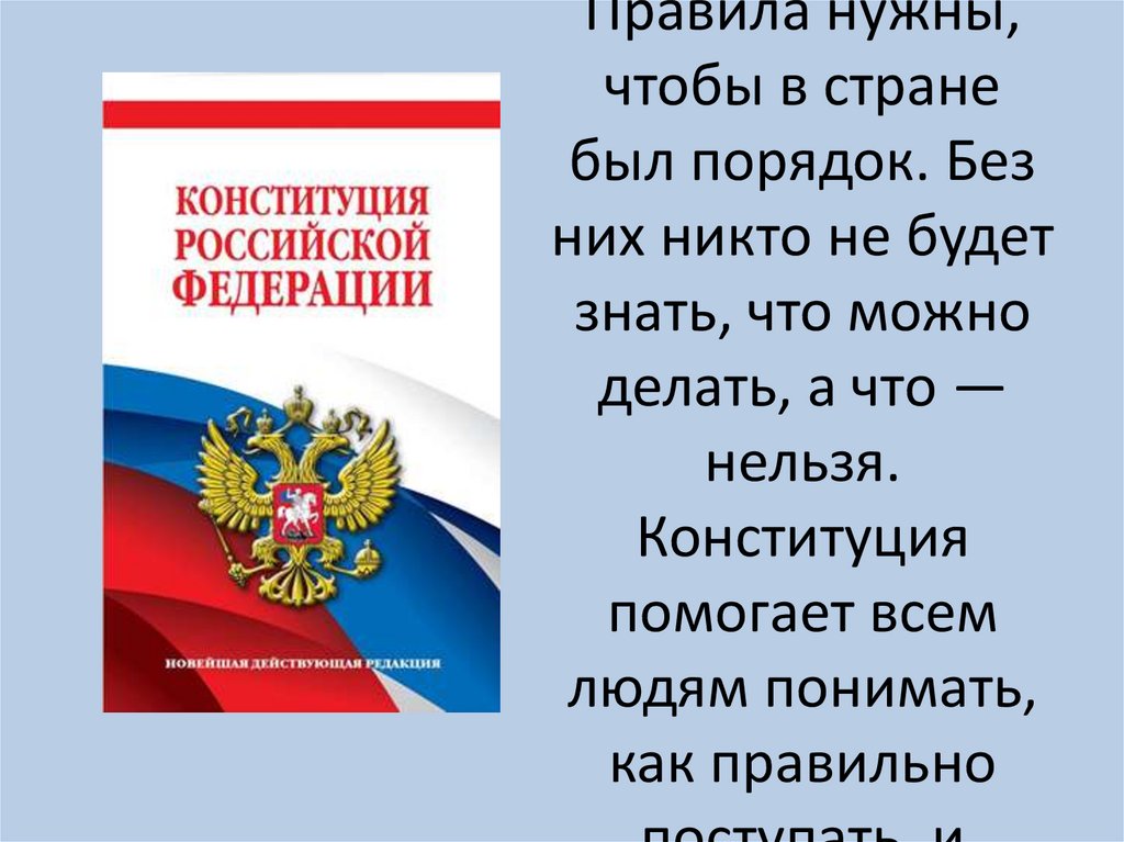 Почему нужны правила? Правила нужны, чтобы в стране был порядок. Без них никто не будет знать, что можно делать, а что —
