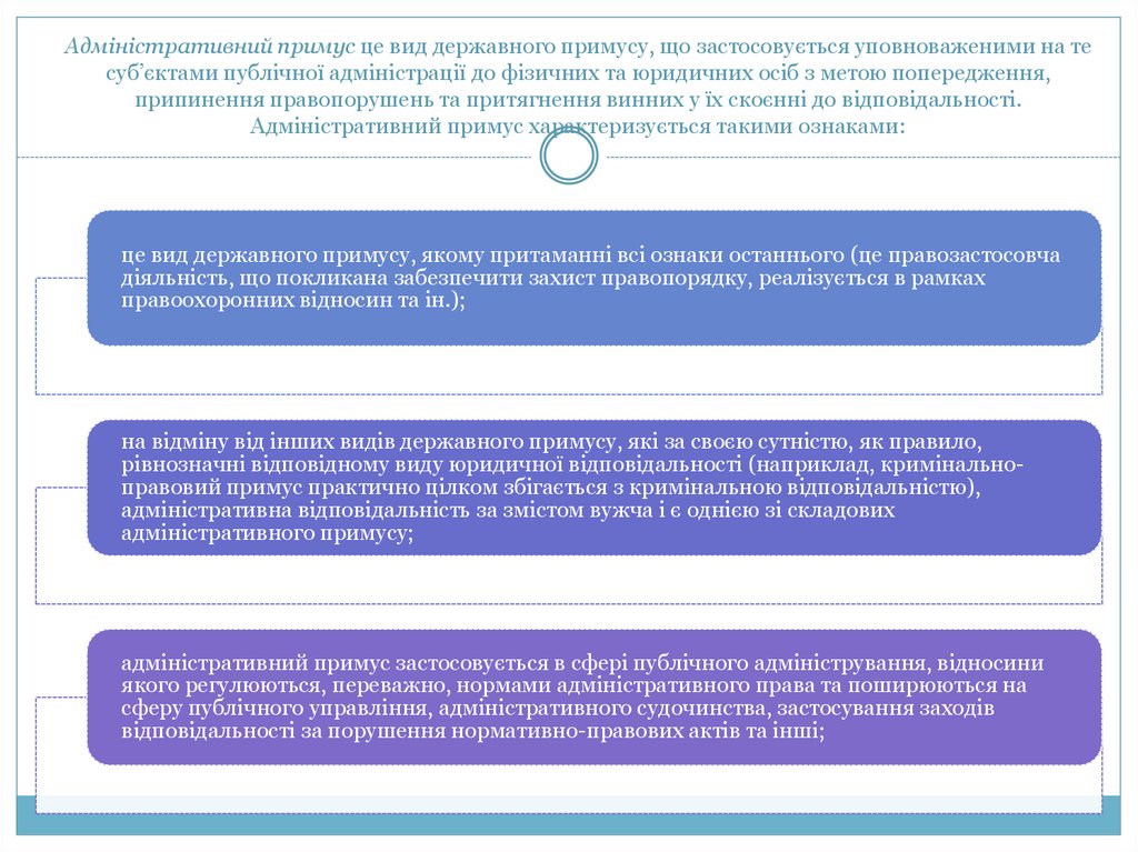 Адміністративний примус це вид державного примусу, що застосовується уповноваженими на те суб’єктами публічної адміністрації до