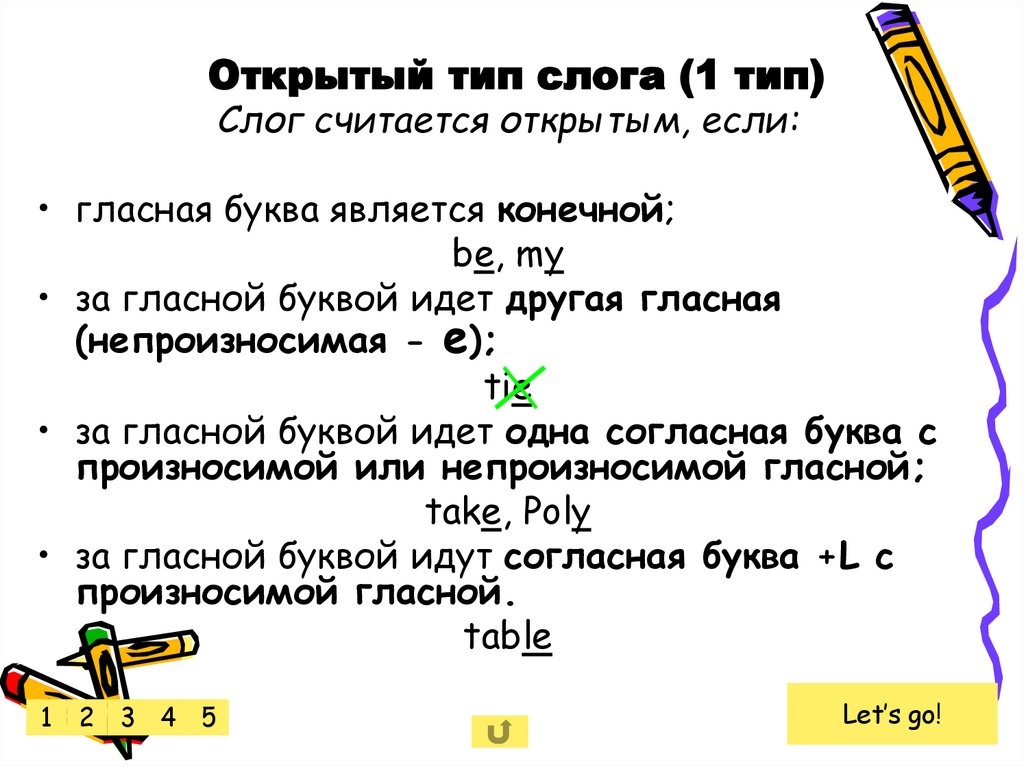 Открытый тип слога (1 тип)